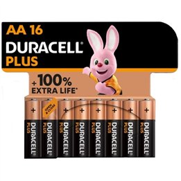 DURACELL - PLUS POWER 100 ALKALINE BATTERY AA LR6 16 UNIT - D-230396 - Teknashop Ltd