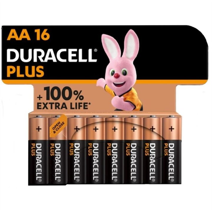 DURACELL - PLUS POWER 100 ALKALINE BATTERY AA LR6 16 UNIT - D-230396 - Teknashop Ltd