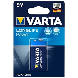 VARTA - LONGLIFE POWER ALKALINE BATTERY 9V LR61 1 UNIT - D-230474 - Teknashop Ltd