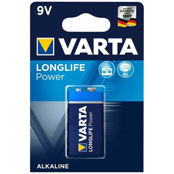 VARTA - LONGLIFE POWER ALKALINE BATTERY 9V LR61 1 UNIT - D-230474 - Teknashop Ltd