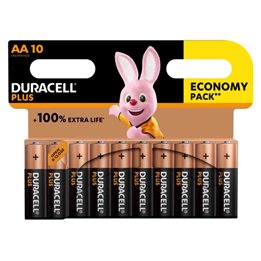 DURACELL - PLUS POWER 100 ALKALINE BATTERY AA LR6 10 UNIT - D-233553 - Teknashop Ltd