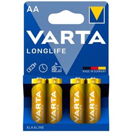 VARTA - LONGLIFE ALKALINE BATTERY AA LR6 BLISTER*4 - D-242552 - Teknashop Ltd