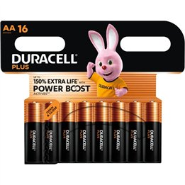 DURACELL - PLUS POWER BOOST AA ALKALINE BATTERY LR6 BLISTER x 16 - D-244757 - Teknashop Ltd