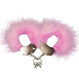 ADRIEN LASTIC - METAL HANDCUFFS WITH PINK FEATHERS - D-237079 - Teknashop Ltd