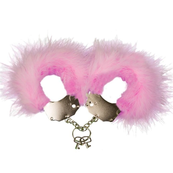 ADRIEN LASTIC - METAL HANDCUFFS WITH PINK FEATHERS - D-237079 - Teknashop Ltd