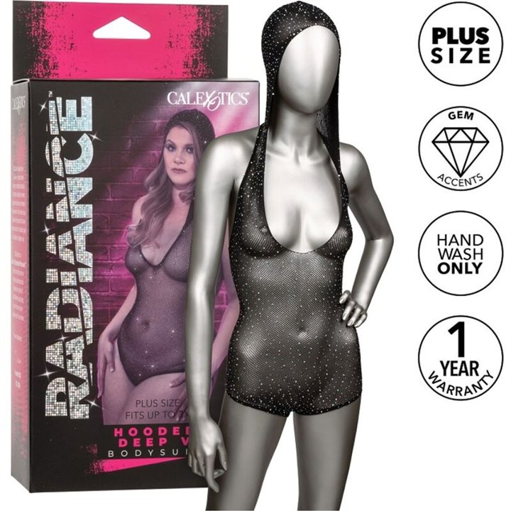 CALEXOTICS - RADIANCE HOODED DEEP V BODYSUIT PLUS SIZE - D-238360 - Teknashop Ltd