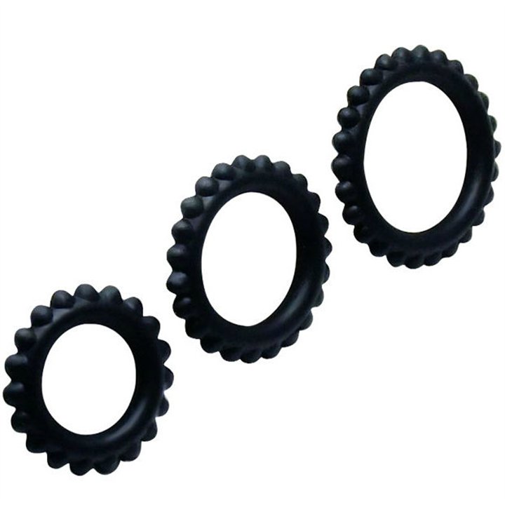 BAILE - TITAN SET 3PCS COCK RING BLACK 2.8 + 2.4 + 1.9 CM - D-208715 - Teknashop Ltd