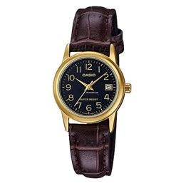 CASIO COLLECTION Mod. LADY DATE GOLD, LEATHER - BLACK - WW.LTP-V002GL-1BUDF - Teknashop Ltd