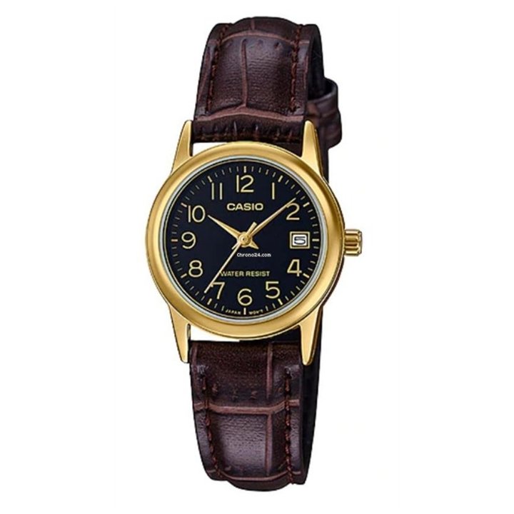 CASIO COLLECTION Mod. LADY DATE GOLD, LEATHER - BLACK - WW.LTP-V002GL-1BUDF - Teknashop Ltd
