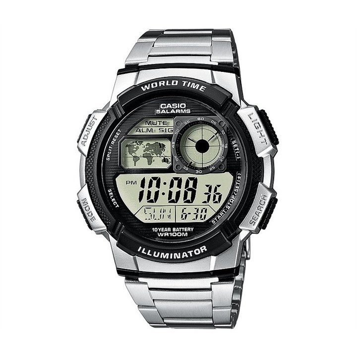 CASIO SPORT Mod. DIVER - WORLD TIME ILLUMINATOR - 5 ALARMS, 10 YEARS BATTERY - BLACK - WW.AE-1000WD-1AVDF - Teknashop Ltd