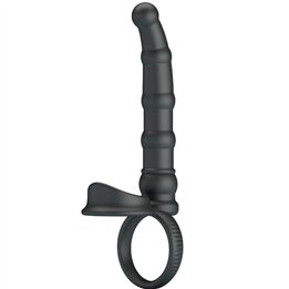 PRETTY LOVE - TATUM VIBRATING PENIS RING WITH PLUG 10 VIBRATIONS BLACK - D-242910 - Teknashop Ltd