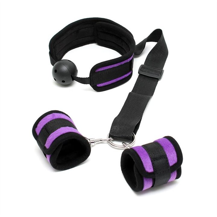 Set Mouthgag with Cuffs Purple - R8140 - Teknashop Ltd
