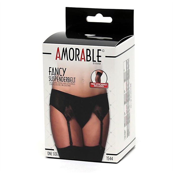 Garter Belt with Thong and Stockings Black - R1544 - Teknashop Ltd