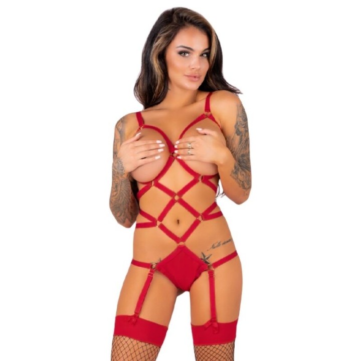 LIVCO CORSETTI FASHION - THIARA LC 20213 SET BODY + STOCKINGS RED S/M - D-240097 - Teknashop Ltd