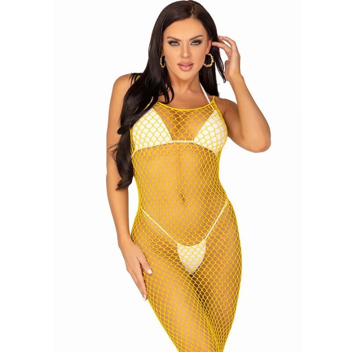 LEG AVENUE - LONG NET DRESS YELLOW ONE SIZE - D-240118 - Teknashop Ltd