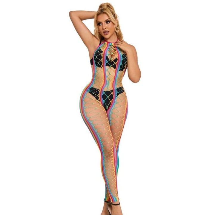 SUBBLIME - 952358 RAINBOW MESH HALTER NECK BODYSTOCKING XS/M - D-241384 - Teknashop Ltd