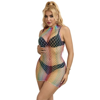SUBBLIME - 952433 RAINBOW HIGH NECK SLEEVELESS FISHNET DRESS ONE SIZE - D-241392 - Teknashop Ltd