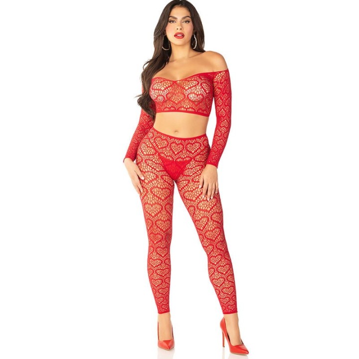 LEG AVENUE - CROP TOP + STOCKINGS RED ONE SIZE - D-242035 - Teknashop Ltd