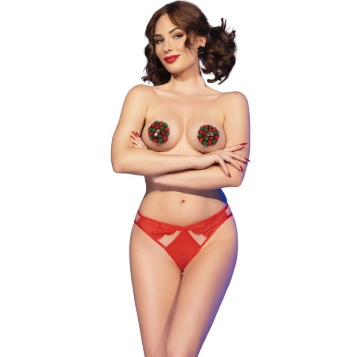 CHILIROSE - CR 4839 CHRISTMAS SET NIPPLE COVERS + PANTIES RED L/XL - D-242141 - Teknashop Ltd