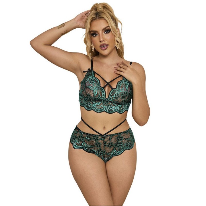 SUBBLIME - 954086 BRA + PANTIES LACE GREEN S/M - D-242185 - Teknashop Ltd