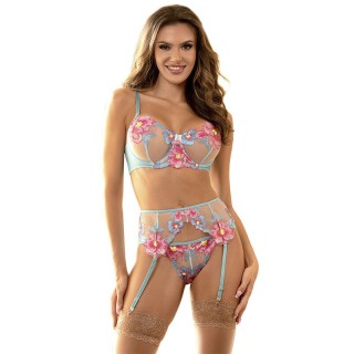 SUBBLIME - 954109 BRA + PANTIES WITH GARTER BELT FLORAL DESIGN BLUE S/M - D-242187 - Teknashop Ltd