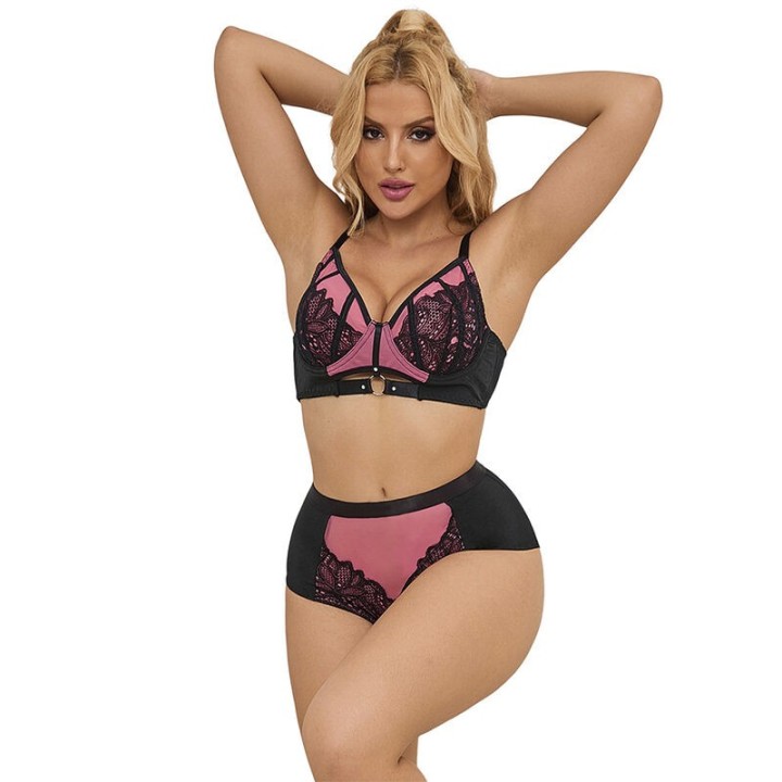 SUBBLIME - 955571 PINK PATENT LEATHER MESH ZIPPER BRA SET S/M - D-242676 - Teknashop Ltd