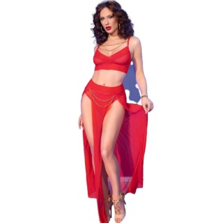 CHILIROSE - CR 4850 RED TOP AND LEGGINGS SET WITH GOLDEN ACCESSORIES M - D-242762 - Teknashop Ltd