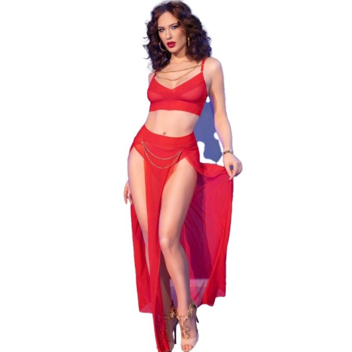 CHILIROSE - CR 4850 RED TOP AND LEGGINGS SET WITH GOLDEN ACCESSORIES M - D-242762 - Teknashop Ltd