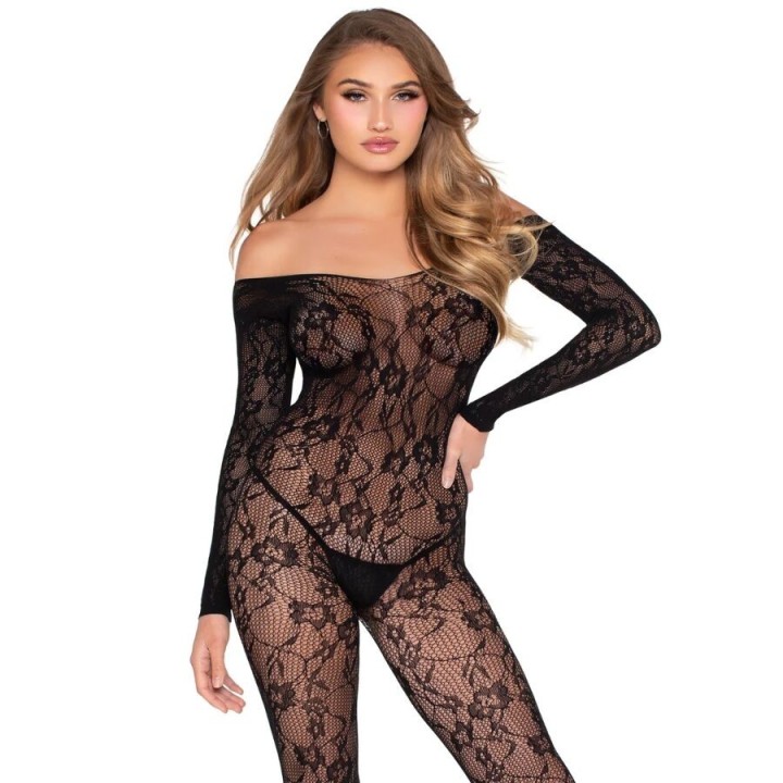 LEG AVENUE - 89366 LACE LINGERIE BODYSTOCKING BLACK - ONE SIZE - D-245346 - Teknashop Ltd