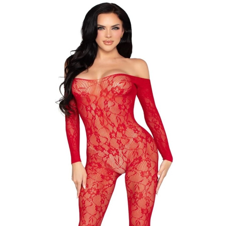 LEG AVENUE - 89366 LACE LINGERIE BODYSTOCKING RED - ONE SIZE - D-245347 - Teknashop Ltd
