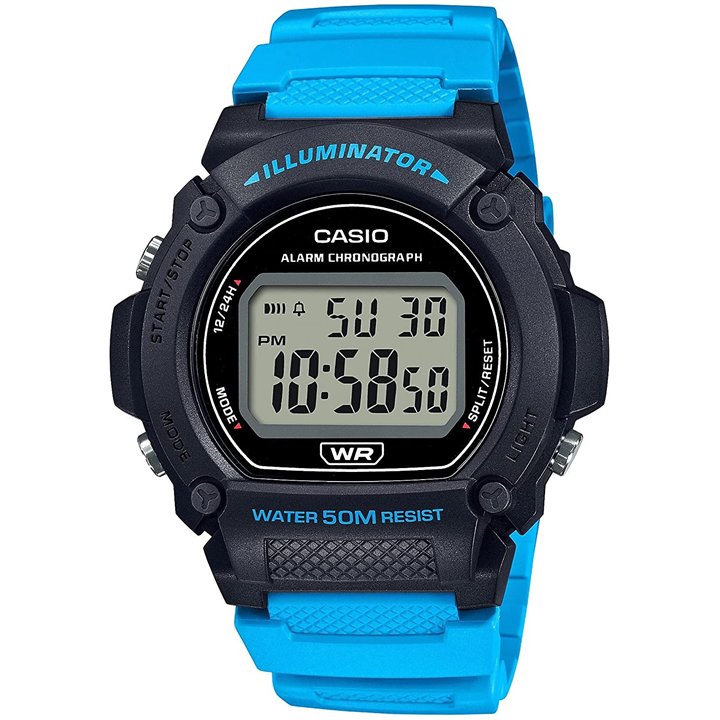 CASIO TIMELESS COLLECTION Mod. SPORT- ILLUMINATOR, WR 50M, ALARM, CHRONOGRAPH - BLACK (Brilliant color strap) - WW.W-219H-2A2VDF