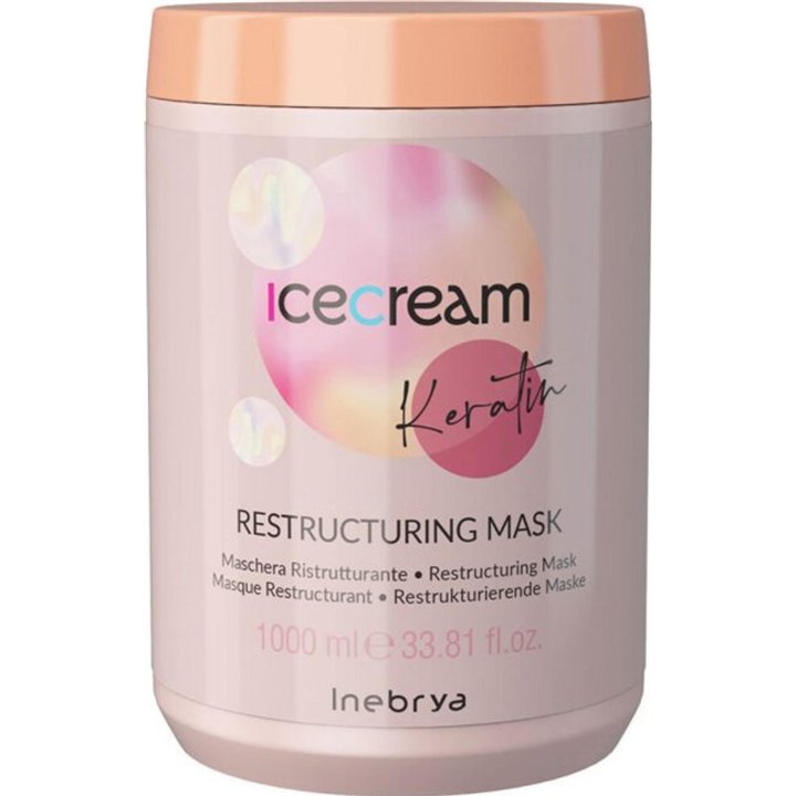 Inebrya, Ice Cream Keratin, Hair Treatment Cream Mask, Restructuring, 1000 ml - Teknashop Ltd