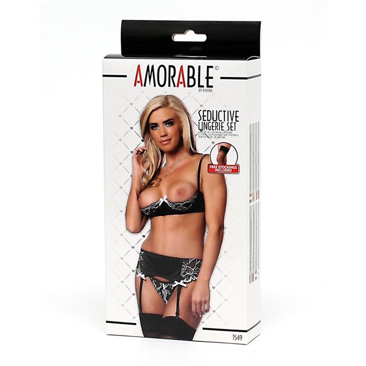 4 Pieces Set Open Bra, Thong, Garter and Stockings - R1549.4 - Teknashop Ltd