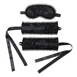 Bondage Satin Look Handcuffs with Mask Black - R7039 - Teknashop Ltd