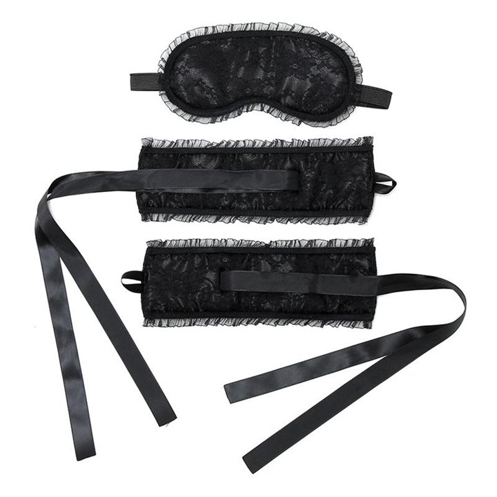Bondage Satin Look Handcuffs with Mask Black - R7039 - Teknashop Ltd