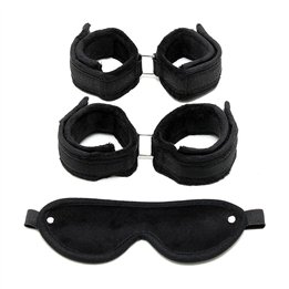 Handcuffs, AnkleCuffs and Mask Black - R7020 - Teknashop Ltd