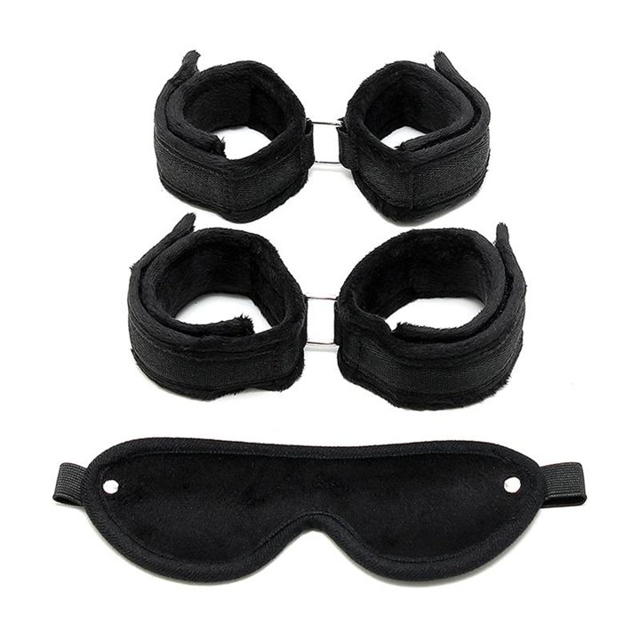 Handcuffs, AnkleCuffs and Mask Black - R7020 - Teknashop Ltd