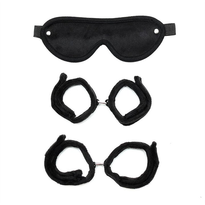 Handcuffs, AnkleCuffs and Mask Black - R7020 - Teknashop Ltd