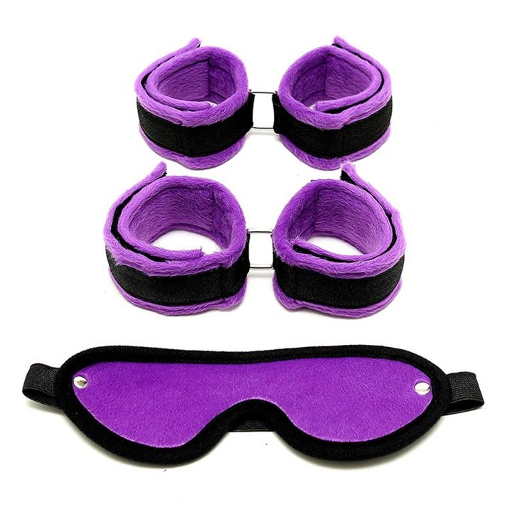 Handcuffs Foot Cuffs and Mask Purple - R7014 - Teknashop Ltd
