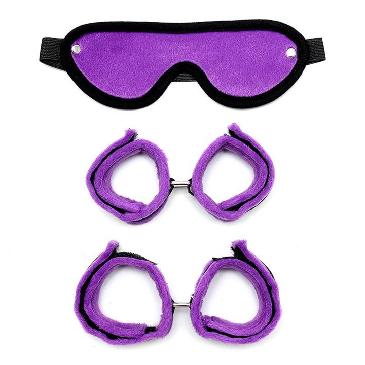 Handcuffs Foot Cuffs and Mask Purple - R7014 - Teknashop Ltd