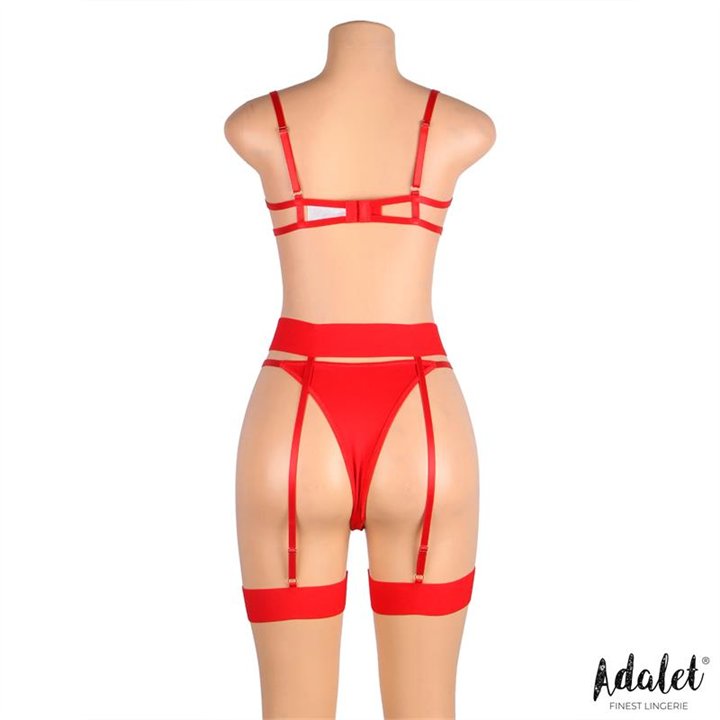 Yvonne bra, thong, and garter belt Set with Hearts Red - A-323 - Teknashop Ltd