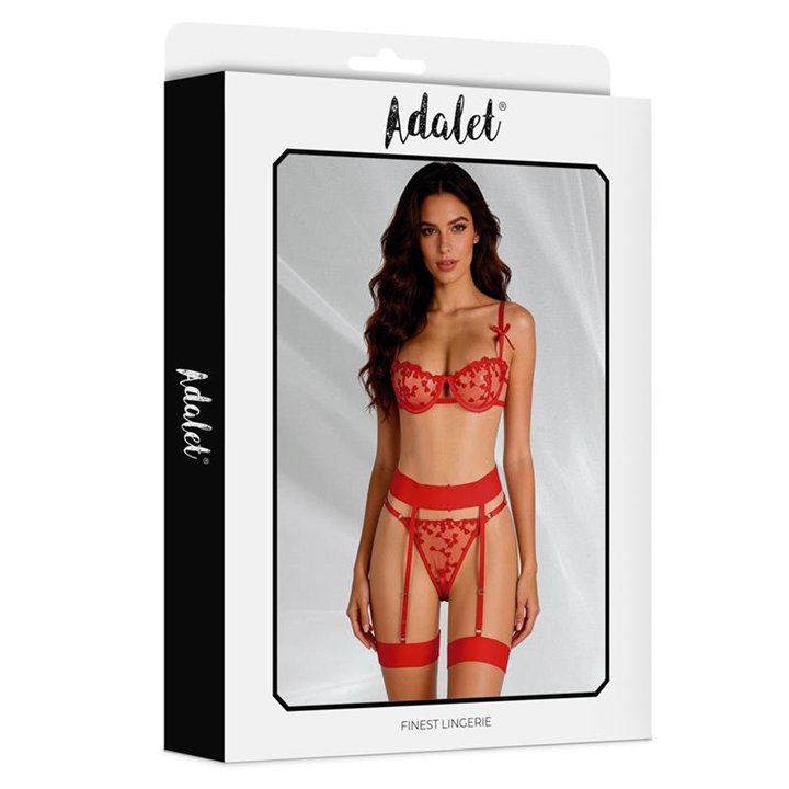 Yvonne bra, thong, and garter belt Set with Hearts Red - A-323 - Teknashop Ltd