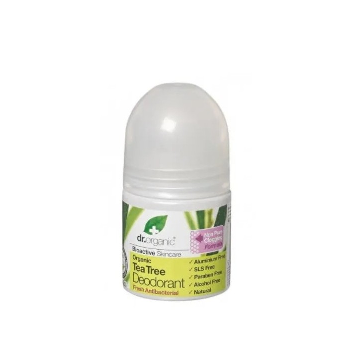 Dr Organic Tea Tree Deodorant Roll On 50ml  - unisex - Teknashop Ltd