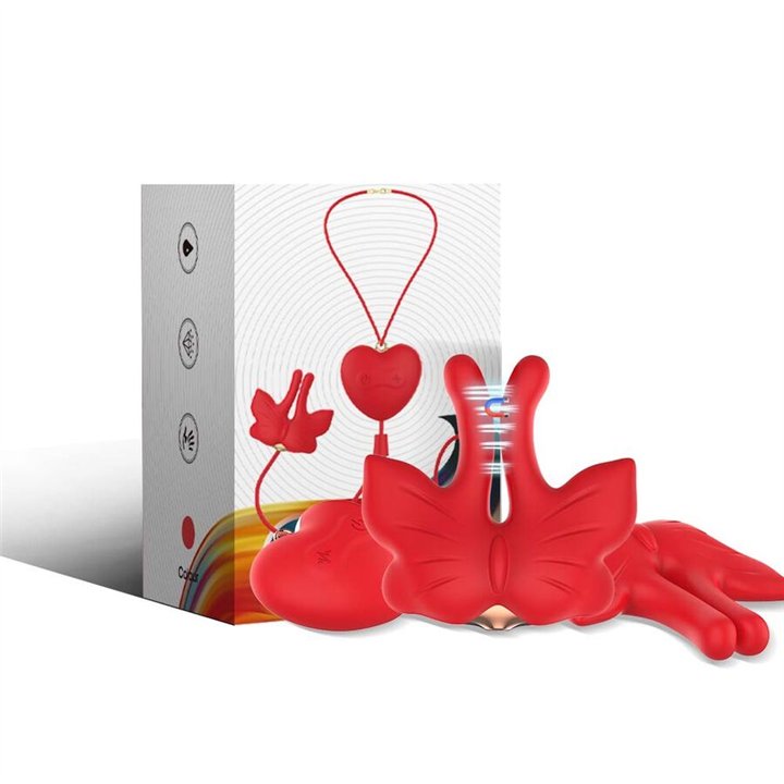 ARMONY - MAGNETIC NIPPLE CLAMPS WITH VIBRATION BUTTERFLY SHAPE RED - D-243051 - Teknashop Ltd