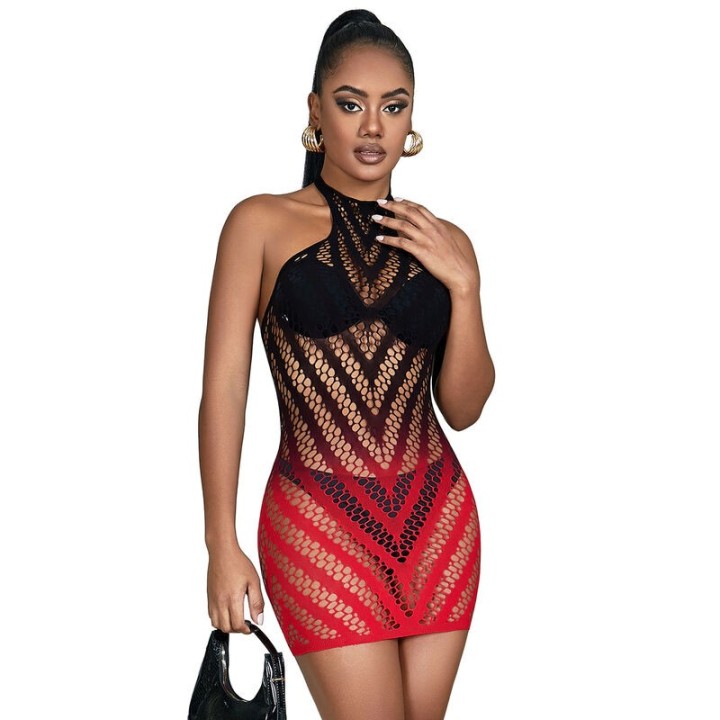 SUBBLIME - 952242 RED AND BLACK DEGRADED ELASTIC FISHNET DRESS ONE SIZE - D-241373 - Teknashop Ltd