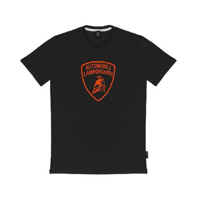 LAMBORGHINI SIZE XL MENS T-SHIRT BLACK WITH FLUO LOGO ORANGE