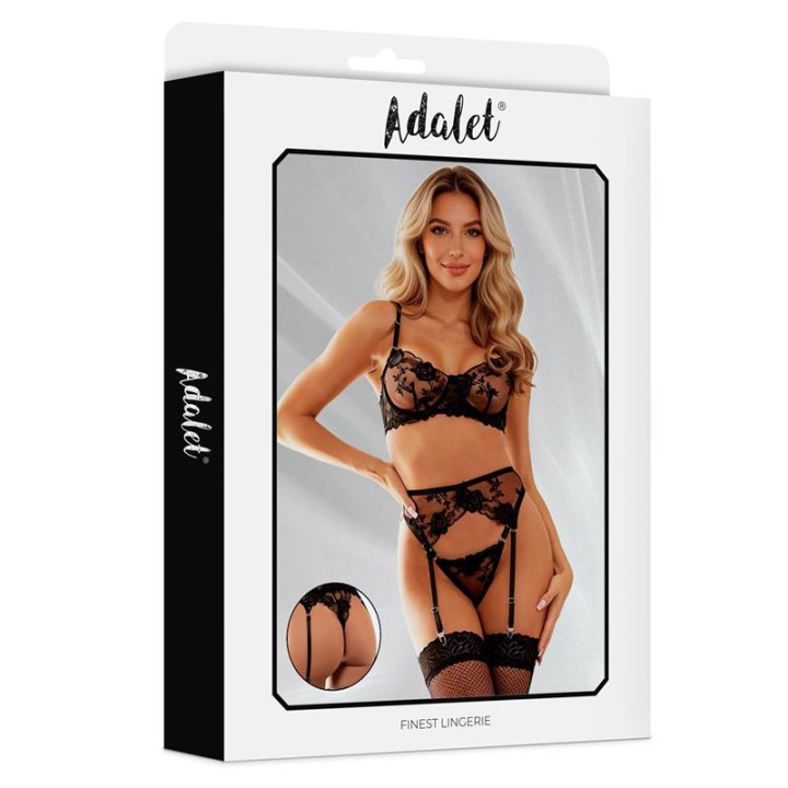 Penelope Bra Garter Set with Thong Black - A-120 - Teknashop Ltd