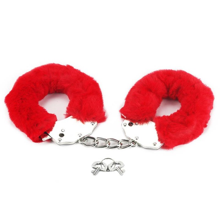 Furry Metal Handcuffs Red - LO-LV1501-R - Teknashop Ltd