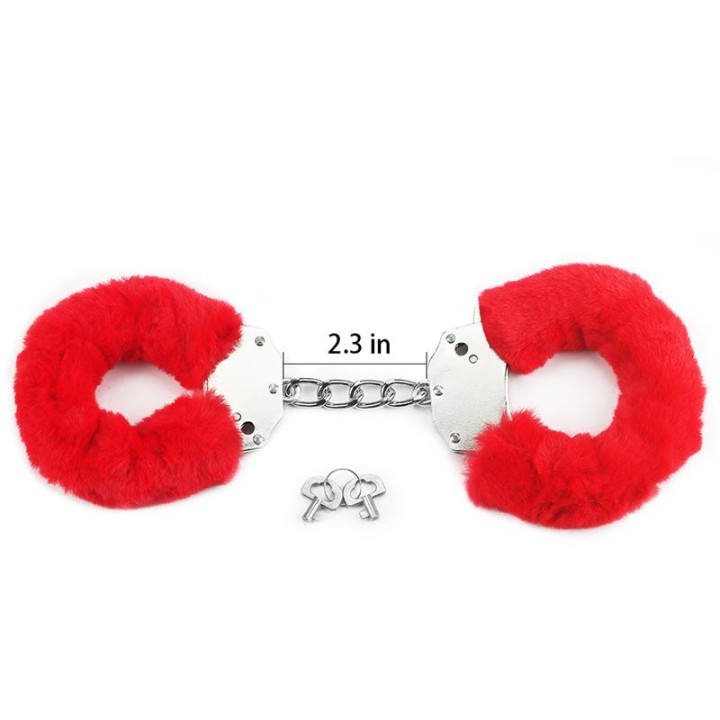 Furry Metal Handcuffs Red - LO-LV1501-R - Teknashop Ltd