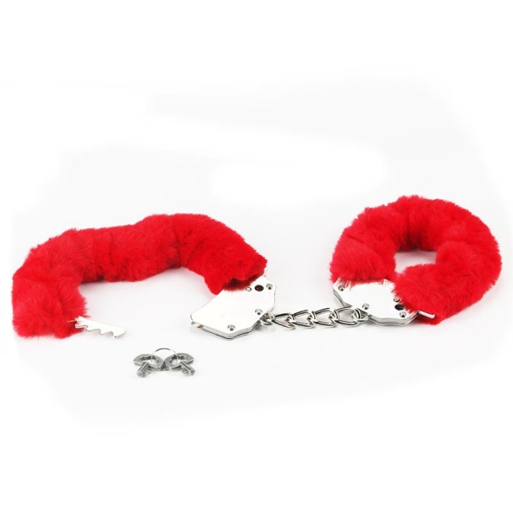 Furry Metal Handcuffs Red - LO-LV1501-R - Teknashop Ltd